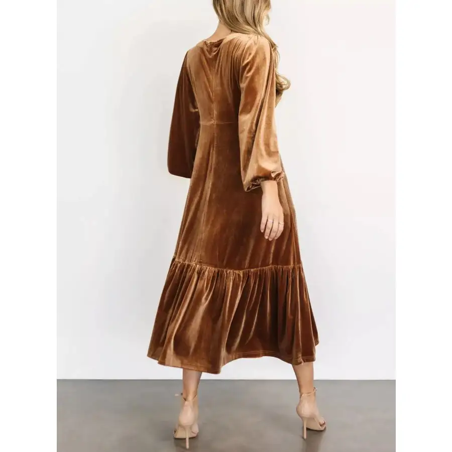 Velvet Tiered Long Sleeve Midi Dress