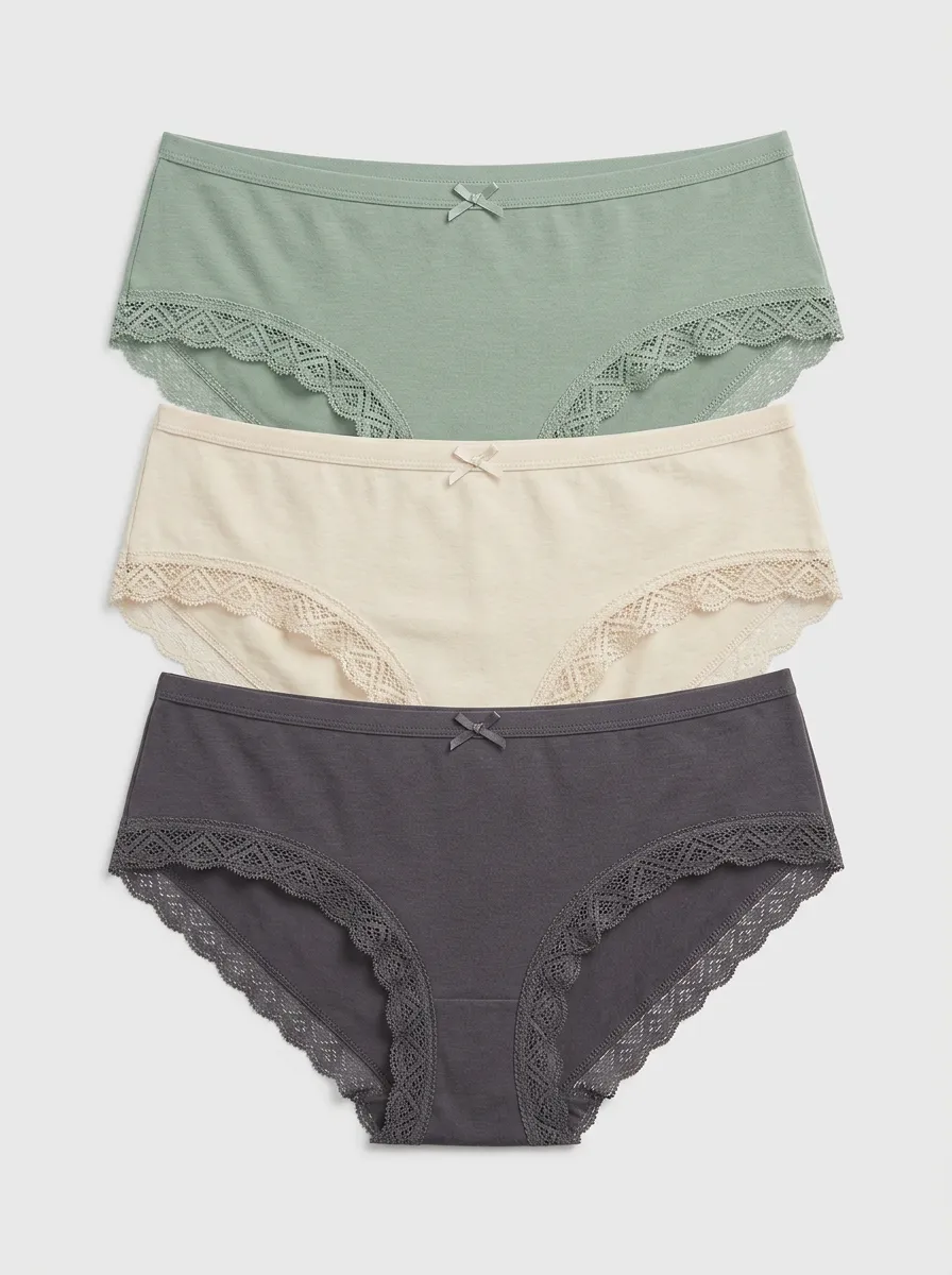 Minimalist Cotton Lace-Trim Women's Three-Piece Panty Set