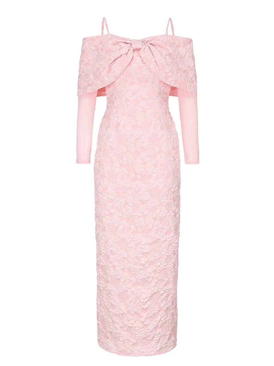 Bow Jacquard Mesh Formal Gown