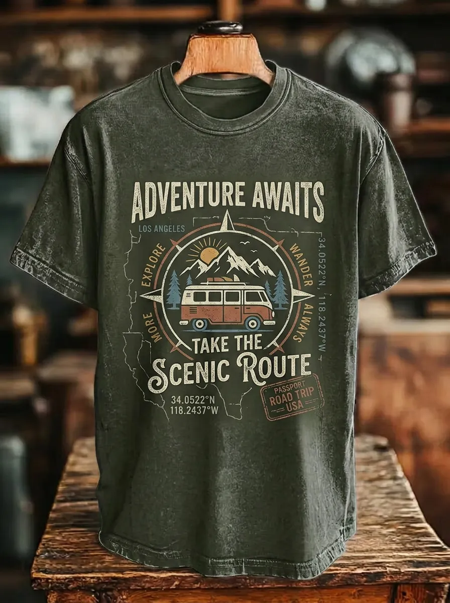 Unisex Adventure Travel Lover Camper Van Mountain Printed T-shirt