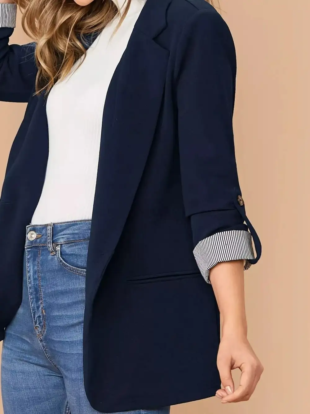 Single-Button Roll-Up-Sleeve Blazer