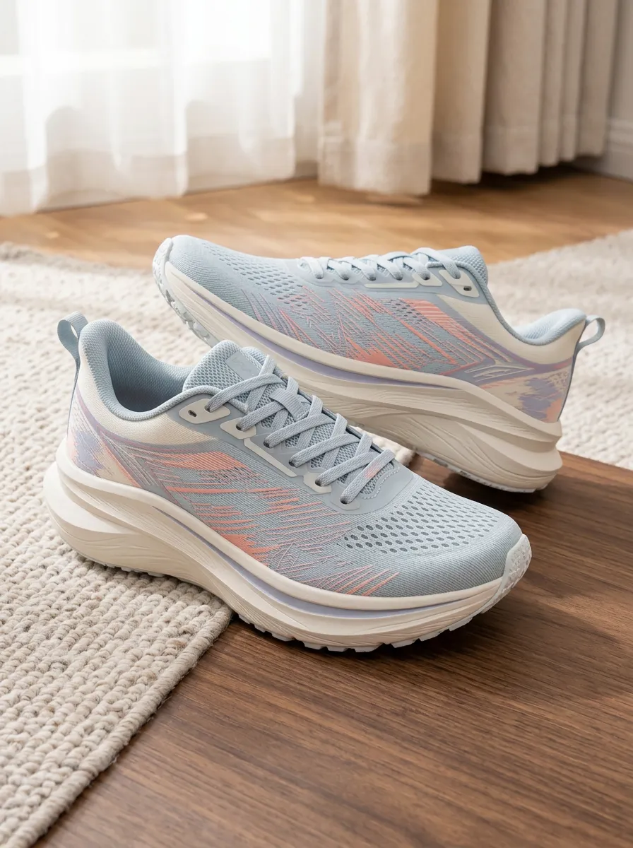 Women's Pastel Blue Pink Abstract Pattern Printed Running Shoes