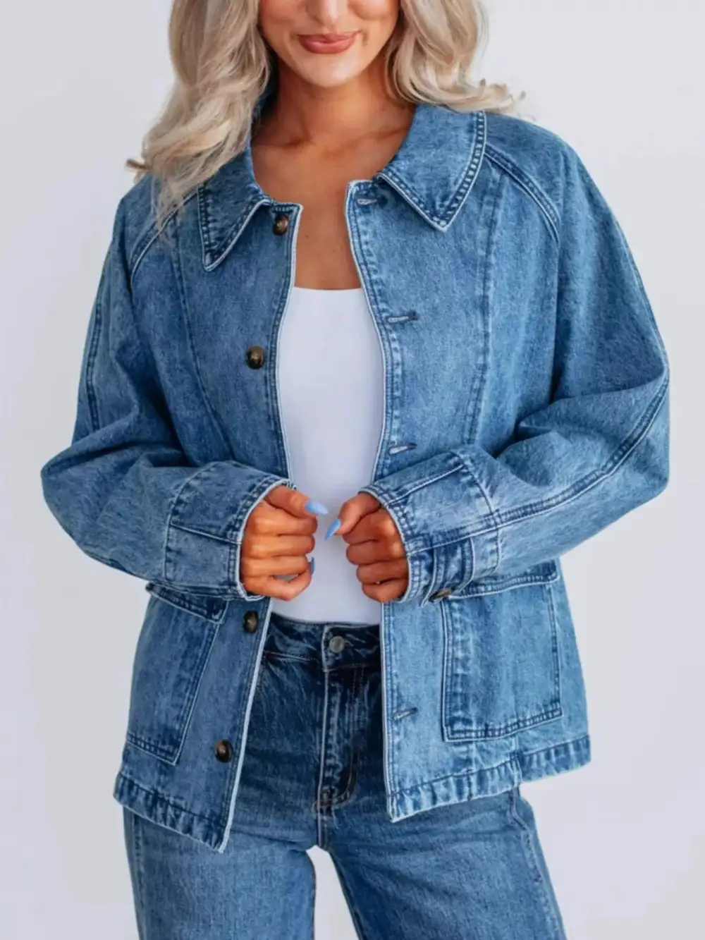 Button Up Raglan Sleeve Jacket
