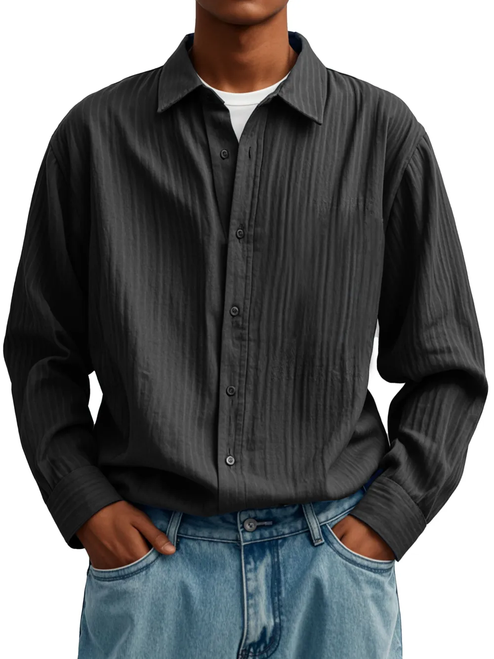 Long Sleeve Pleated Front Shirt