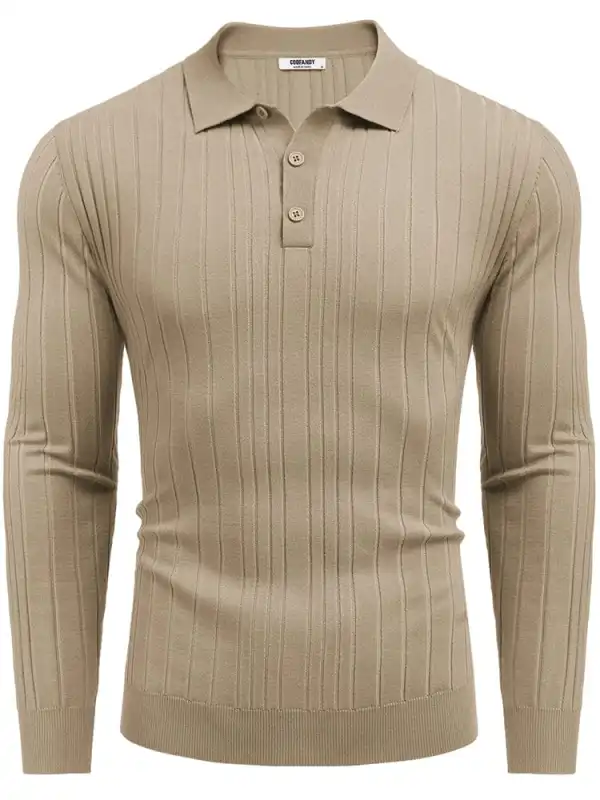 Versatile Ribbed Knit Polo Shirts Sweater