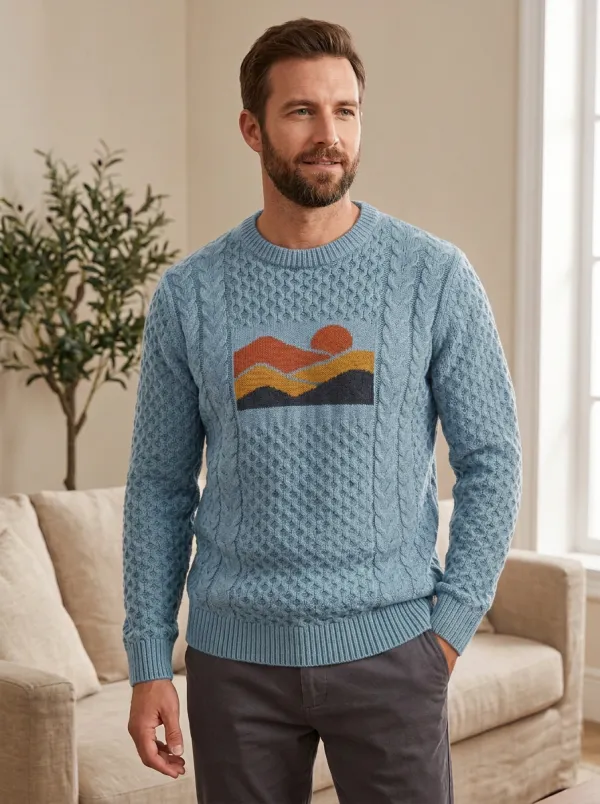 Men's Sunset Mountain Landscape Sweater