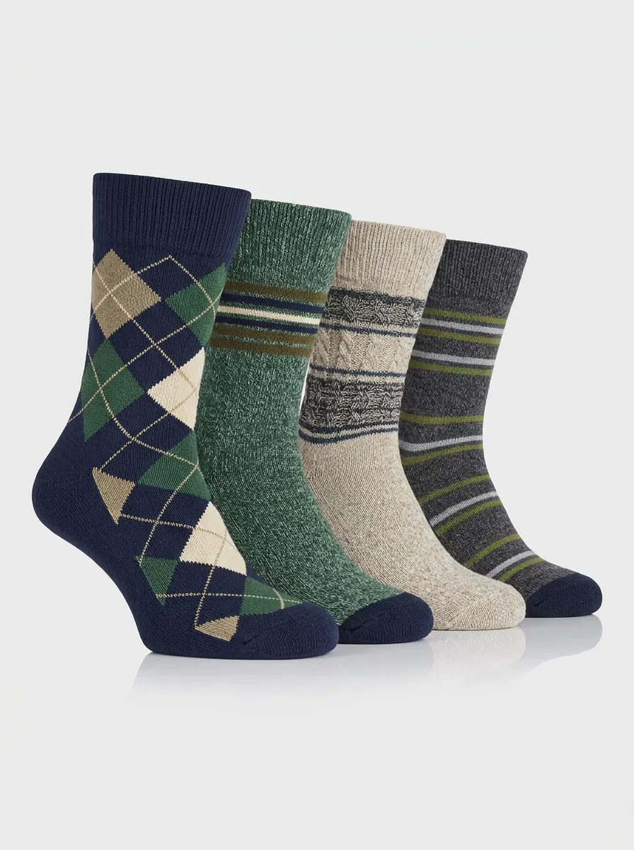 Argyle Striped Heathered Texture Textured Men's Crew Socks Four-Pair Pack