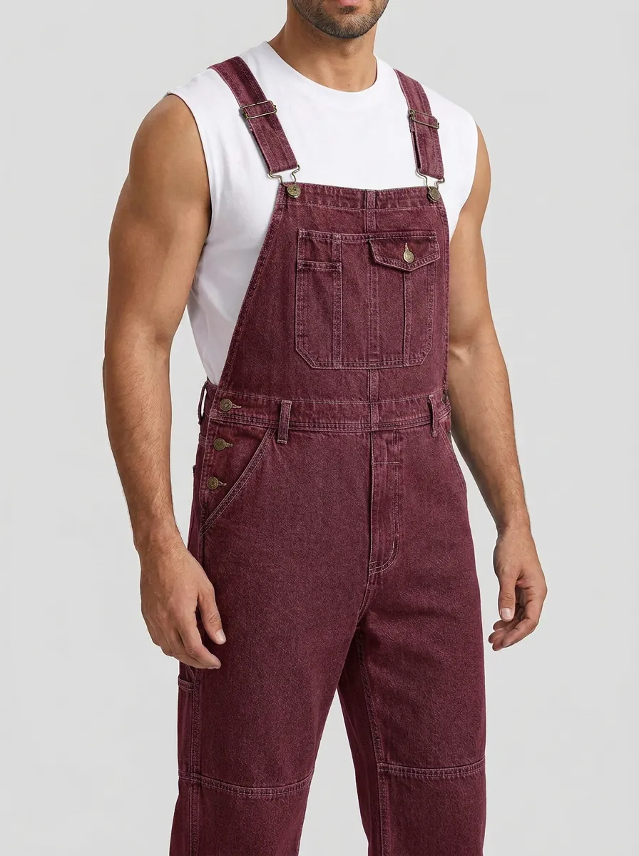 Men's Casual Vintage Blue Denim Bib Overalls