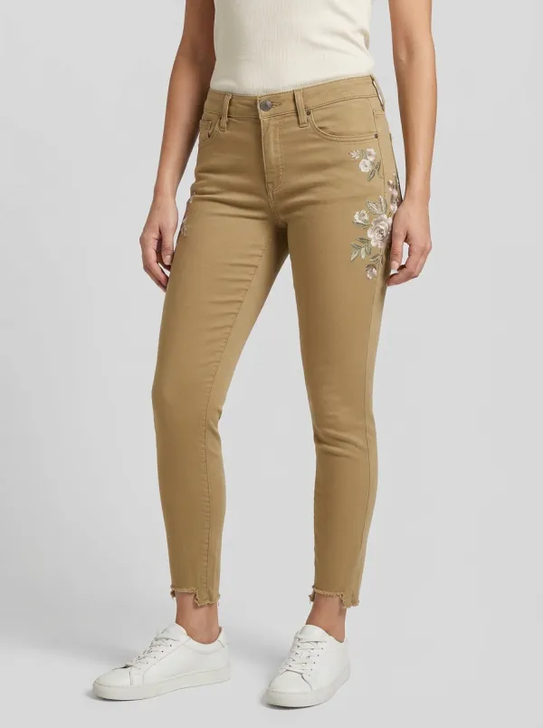 Women's Floral Rose Embroidered Printed Slim Jeans
