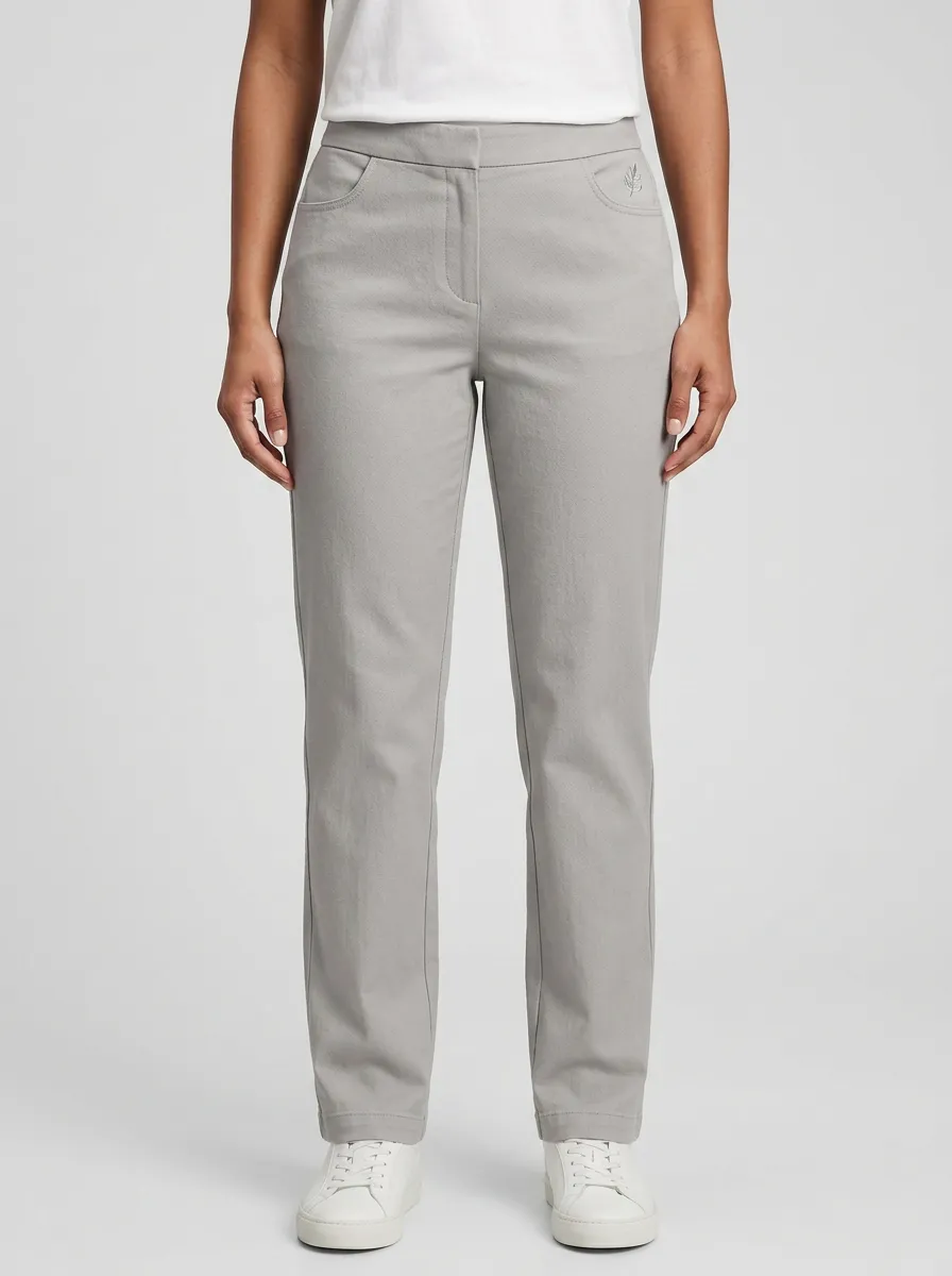 Women's Minimalist Leaf Logo Embroidered Mid-Rise Straight Pants