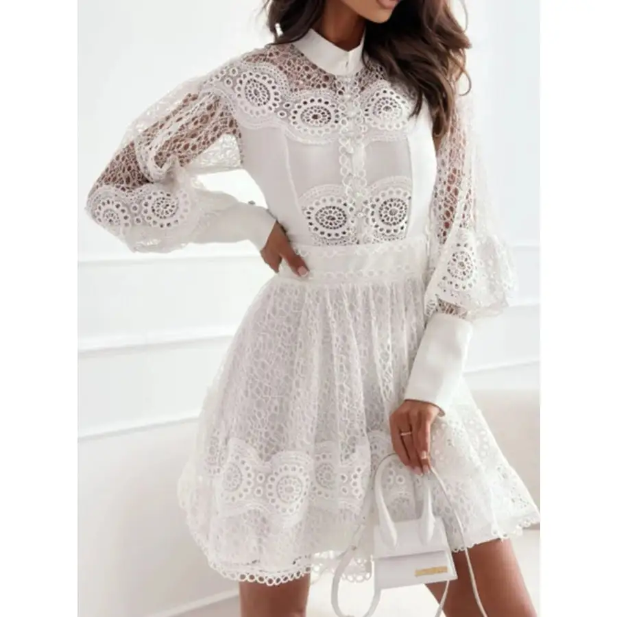 Lace Lantern Sleeve Mini Dress