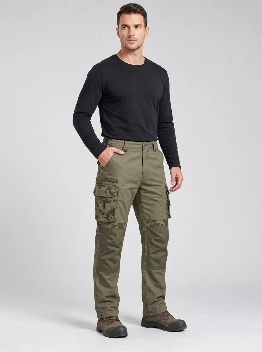 Men's Olive Green Digital Camo Tactical Cargo Pants