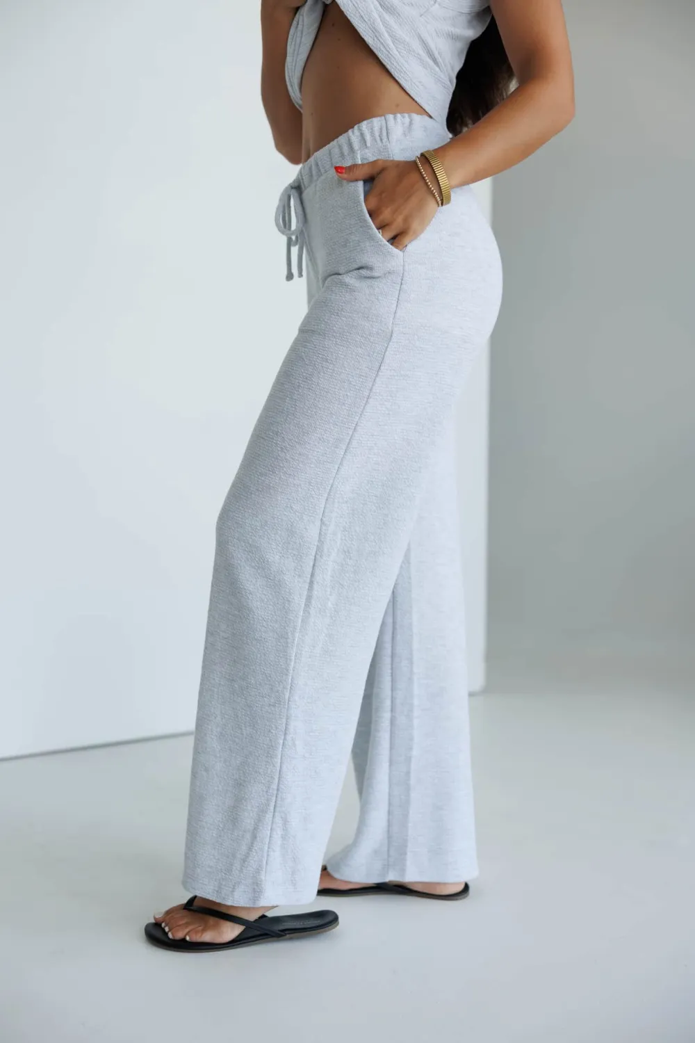 Mid-Rise Drawstring Elastic-Waist Wide-Leg Pants