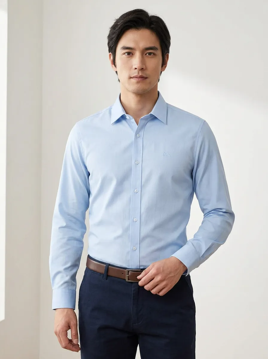 Men's Non-Iron Cotton A3 Embroidered Accent Long Sleeve Shirt