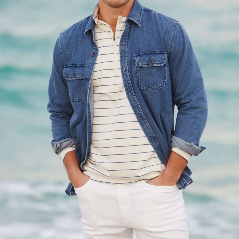 Men's Striped Quarter Zip Sweater