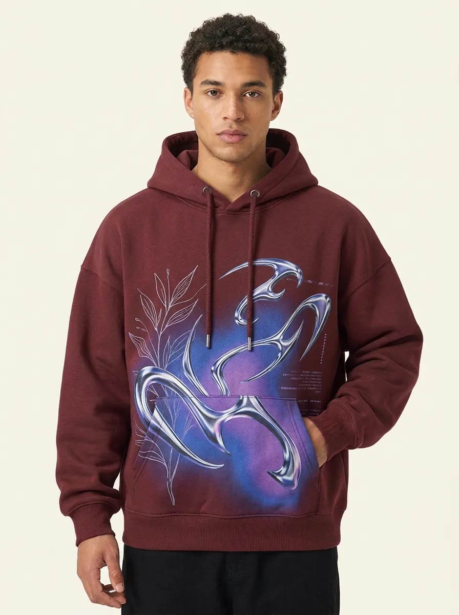 Unisex Y2K Streetwear Chrome Tribal Leaf Hoodie