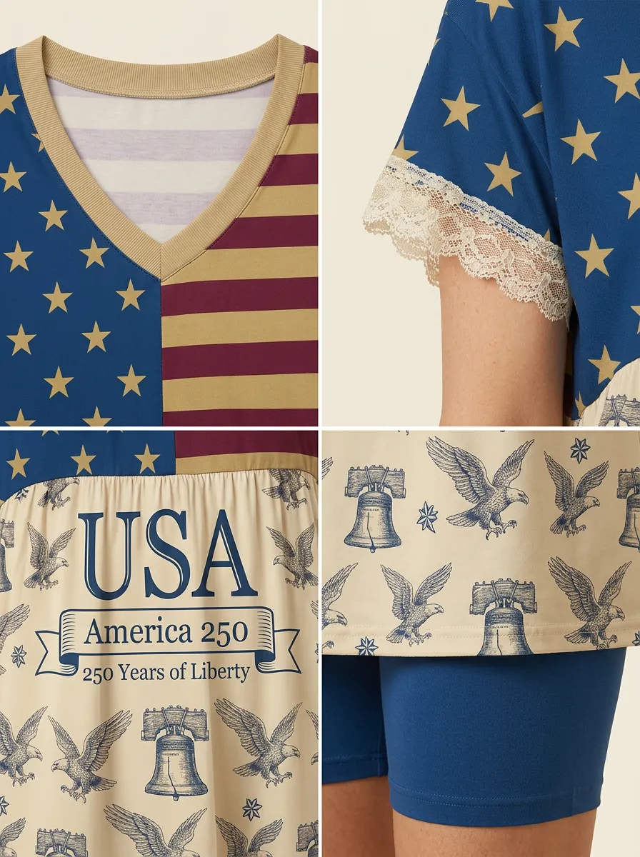 Women's USA 250th Anniversary Eagle Liberty Bell Printed Outfit Set