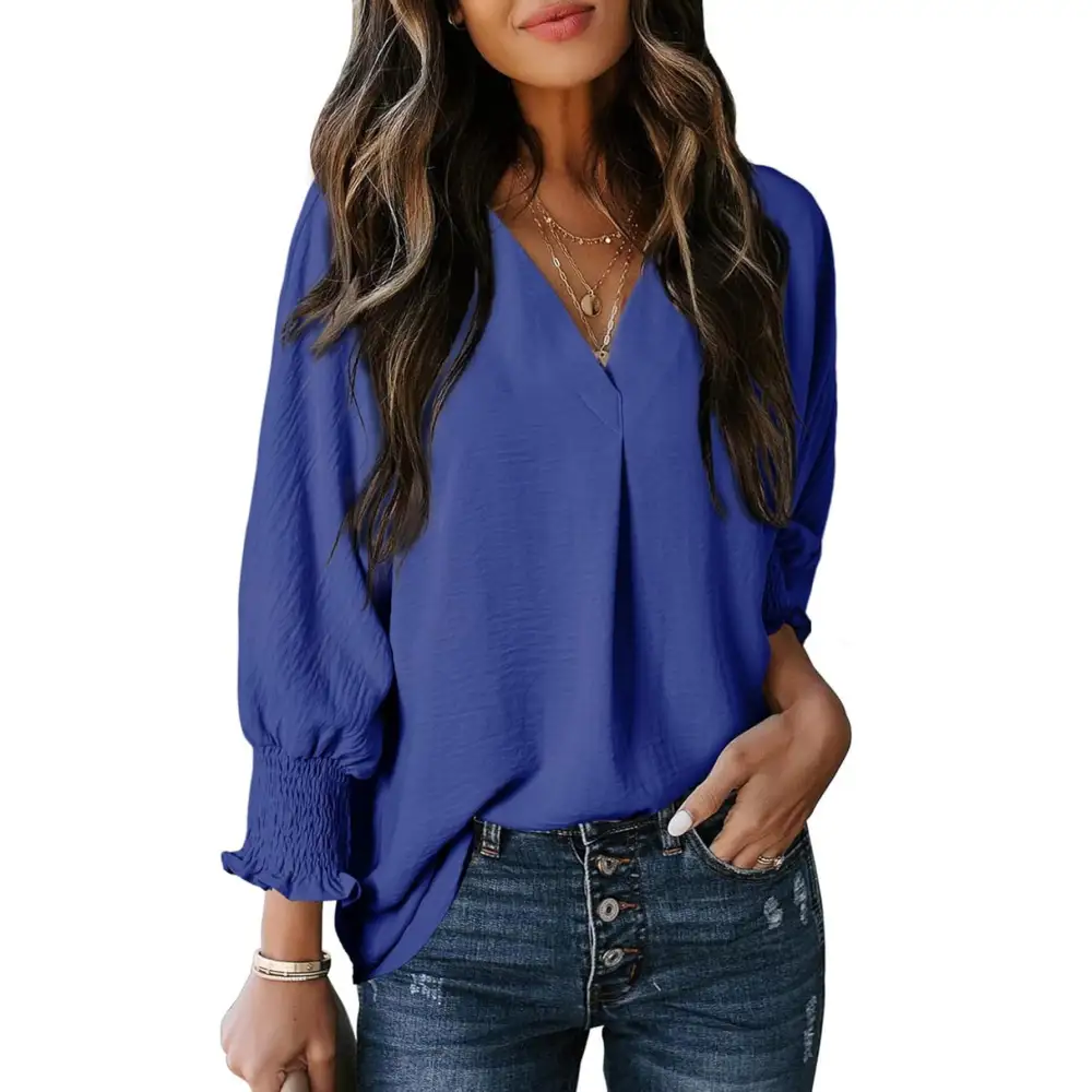 Ruffled Soft Structure V-Neck Blouse