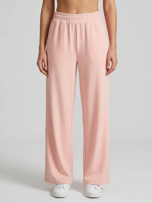 Women's Minimalist Beige Leaf Logo Printed Wide Leg Sweatpants
