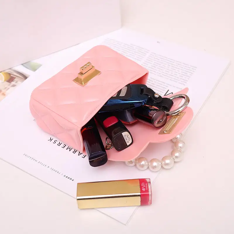 Compact Pearl Chain Strap Clutch Bag