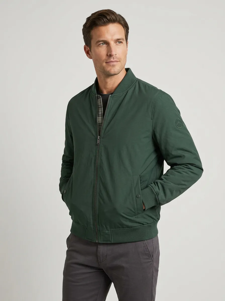 Men's Outdoor Adventure Mountain Logo Printed Bomber Jacket