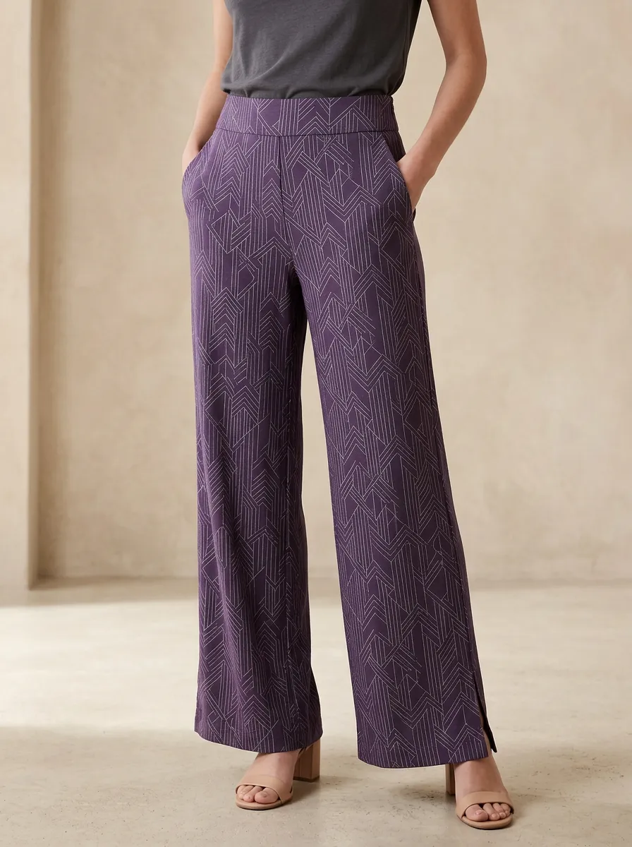 Women's Geometric Vacation Ready Printed Wide Leg Pants