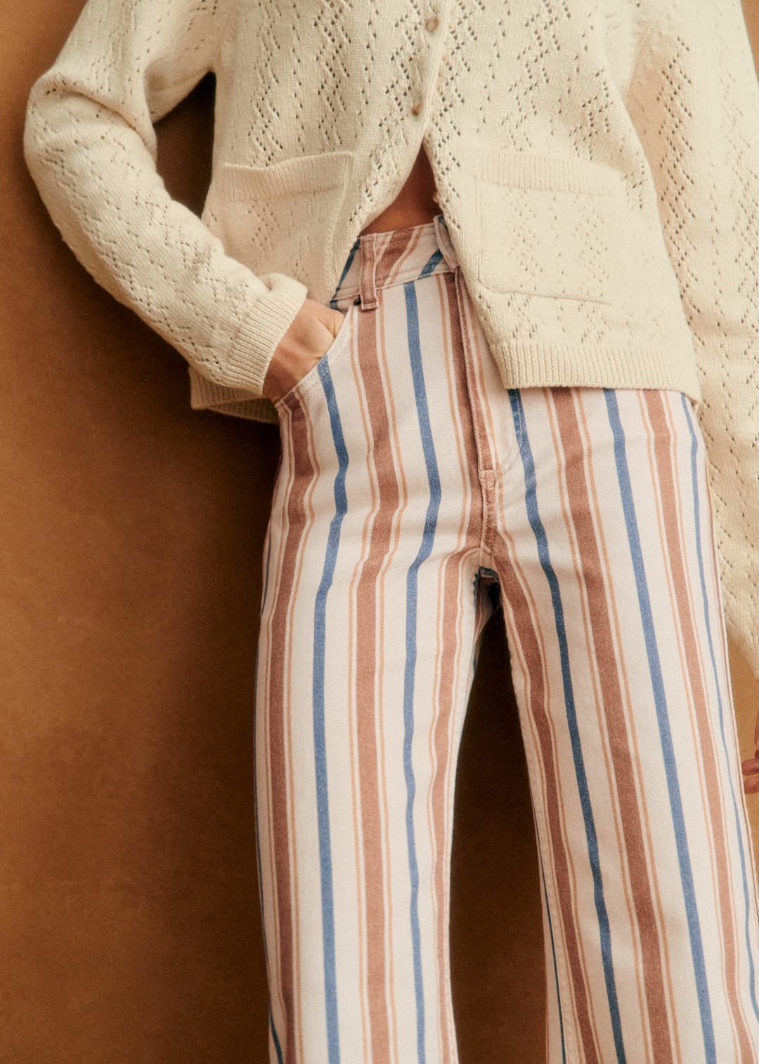 Striped Loose Flared Cropped Trousers