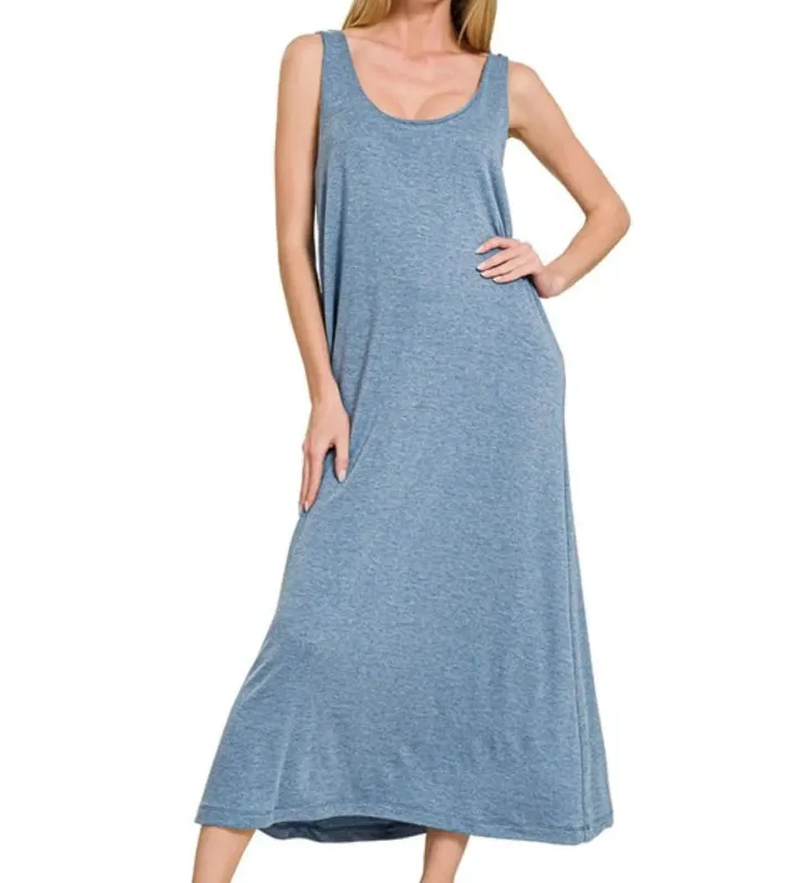 French French Terry Twisted Strap Midi Dress