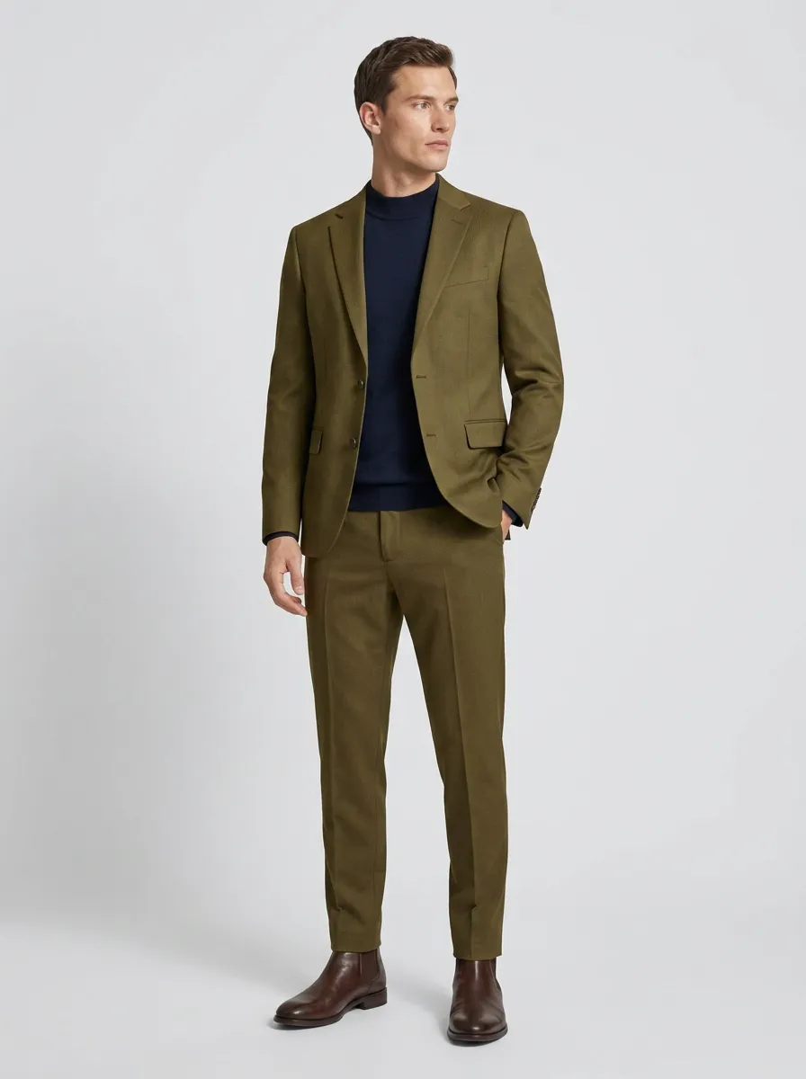 Notch-Lapel Two-Button Textured Tapered-Leg Men's Two-Piece Suit Set