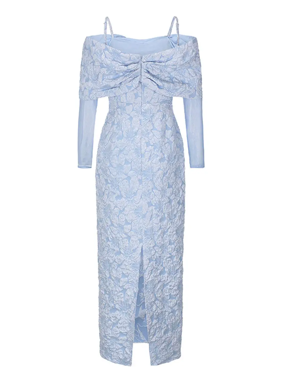 Bow Jacquard Mesh Formal Gown