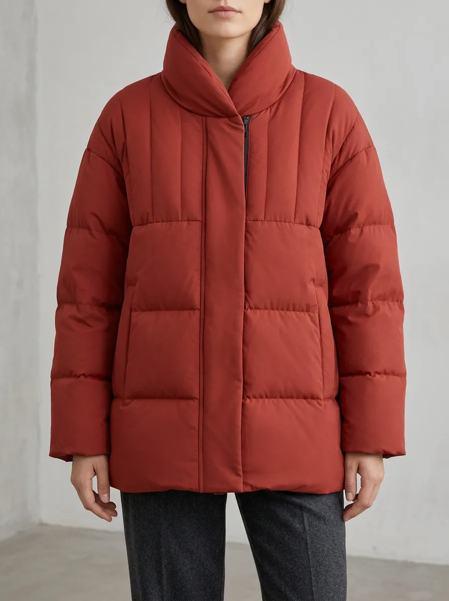 Women's Rust Red Stand Collar Padded Jacket