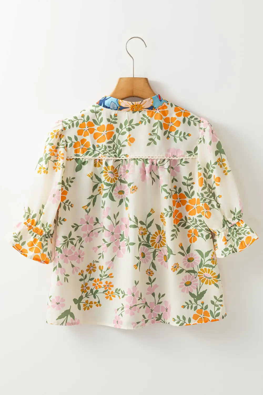 Multicolour Crochet V Neck Half Sleeve Boho Floral Blouse