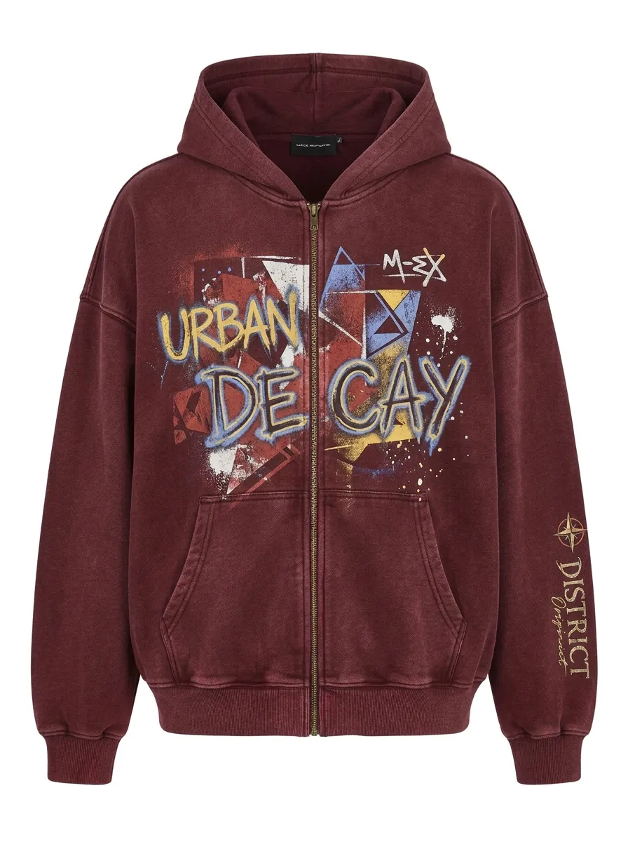 Unisex Streetwear Urban Decay Graffiti Printed Zip Up Hoodie