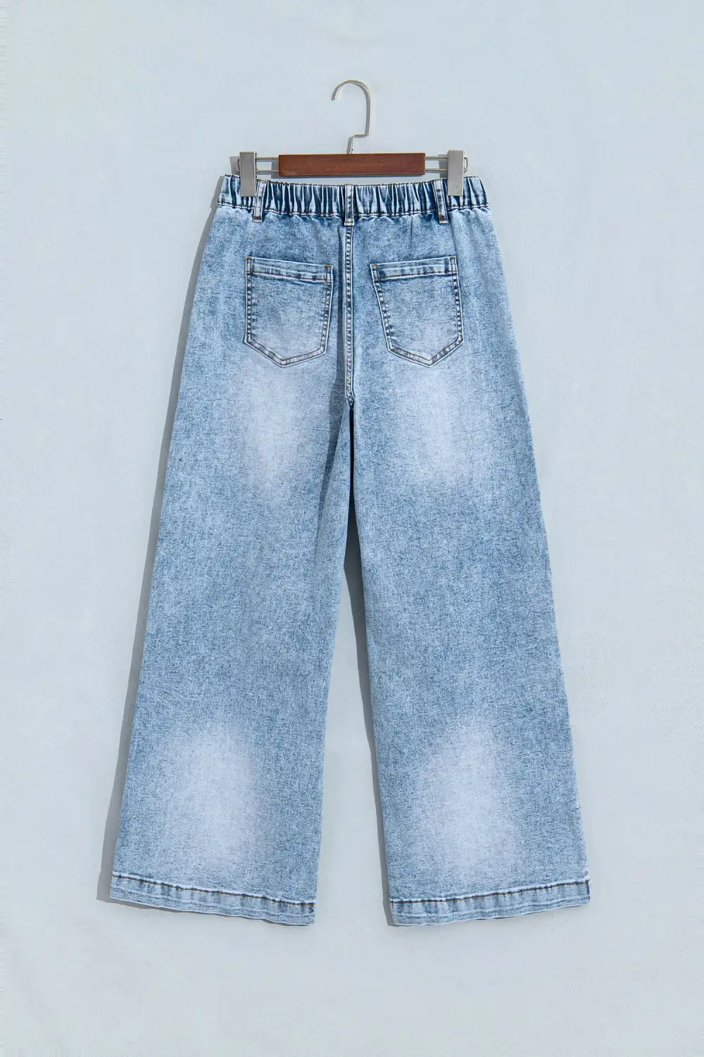 Women's Frayed Studded Detail Wide Leg Pocketed Jeans