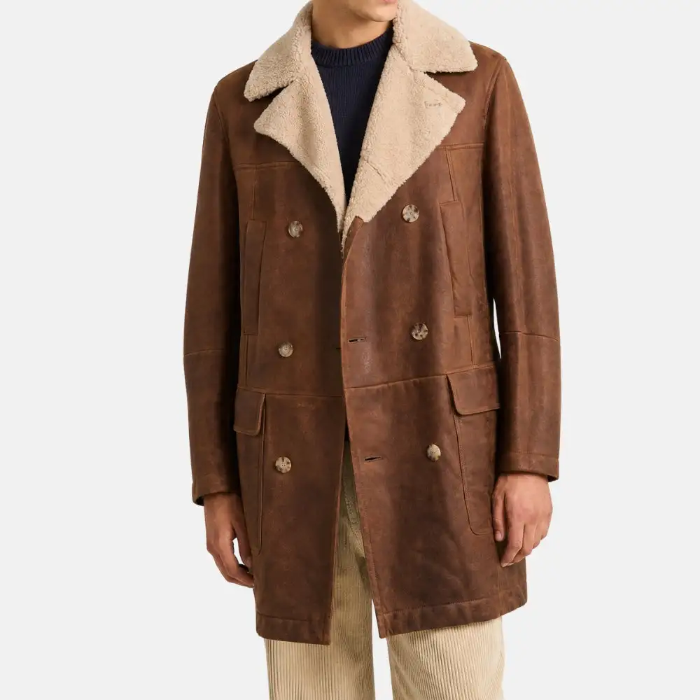 Refined Double Breasted Shearling Coat