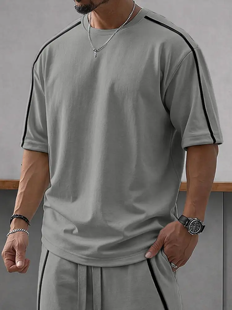 Casual Loose Contrasct Color Line Sports Set