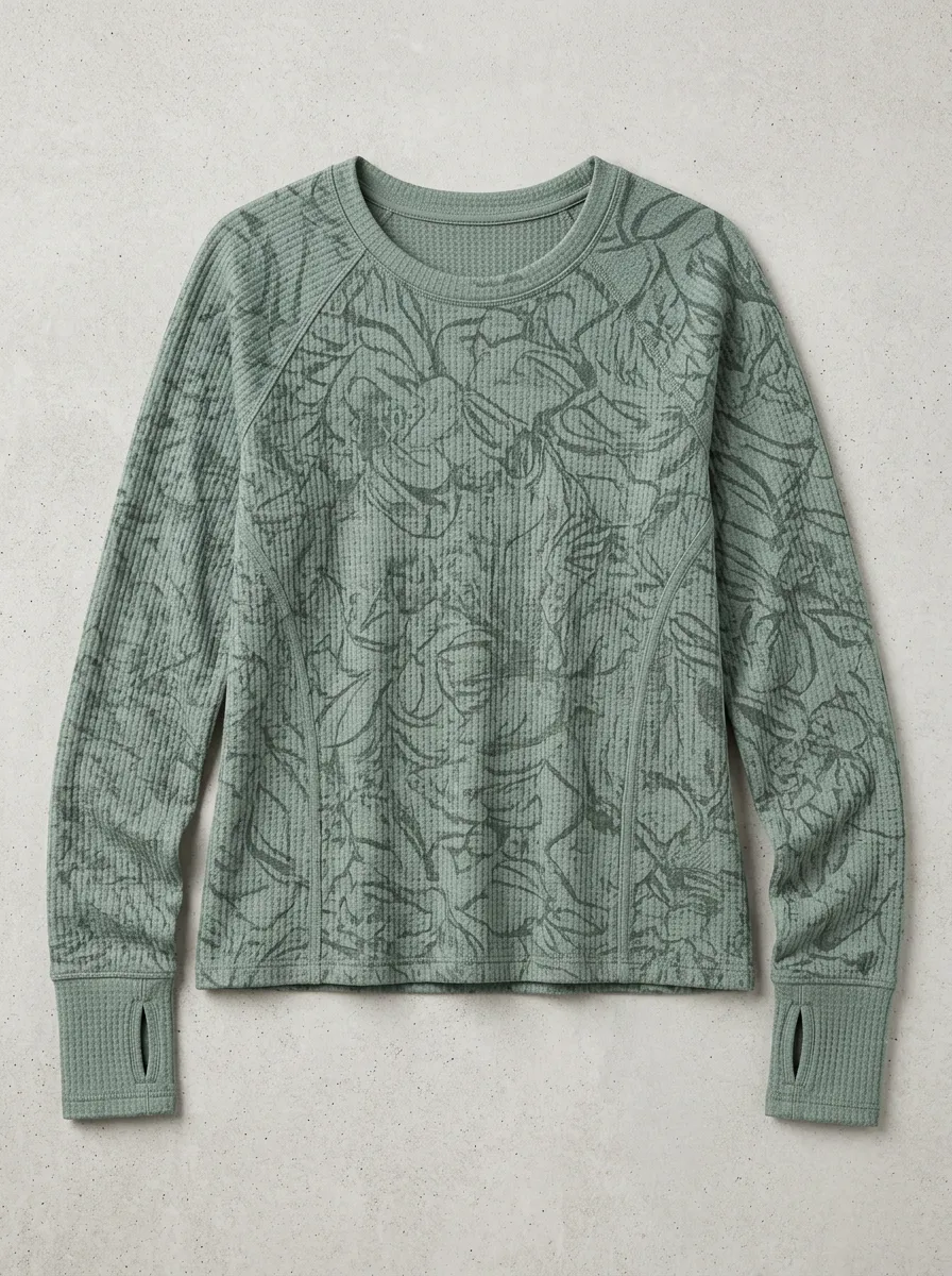 Women's Floral Waffle Knit Thumbhole Printed Sport Top