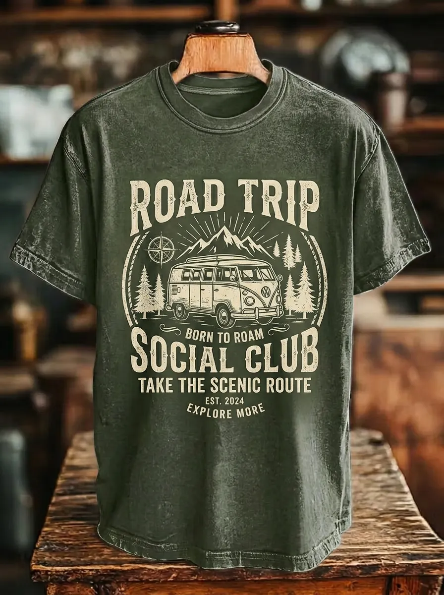 Unisex Road Trip Adventure Camper Van Printed T-shirt