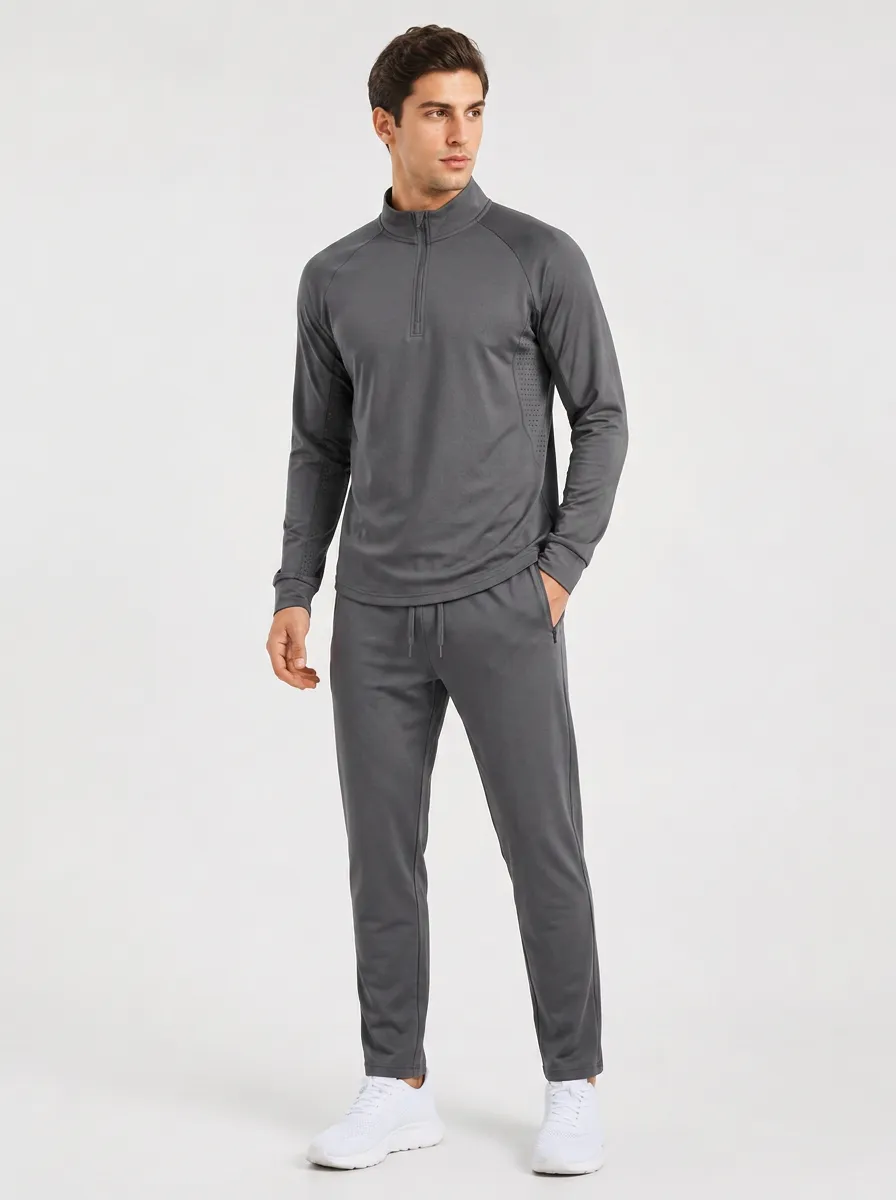 Men's Performance Quarter Zip Fitness Athletic Set