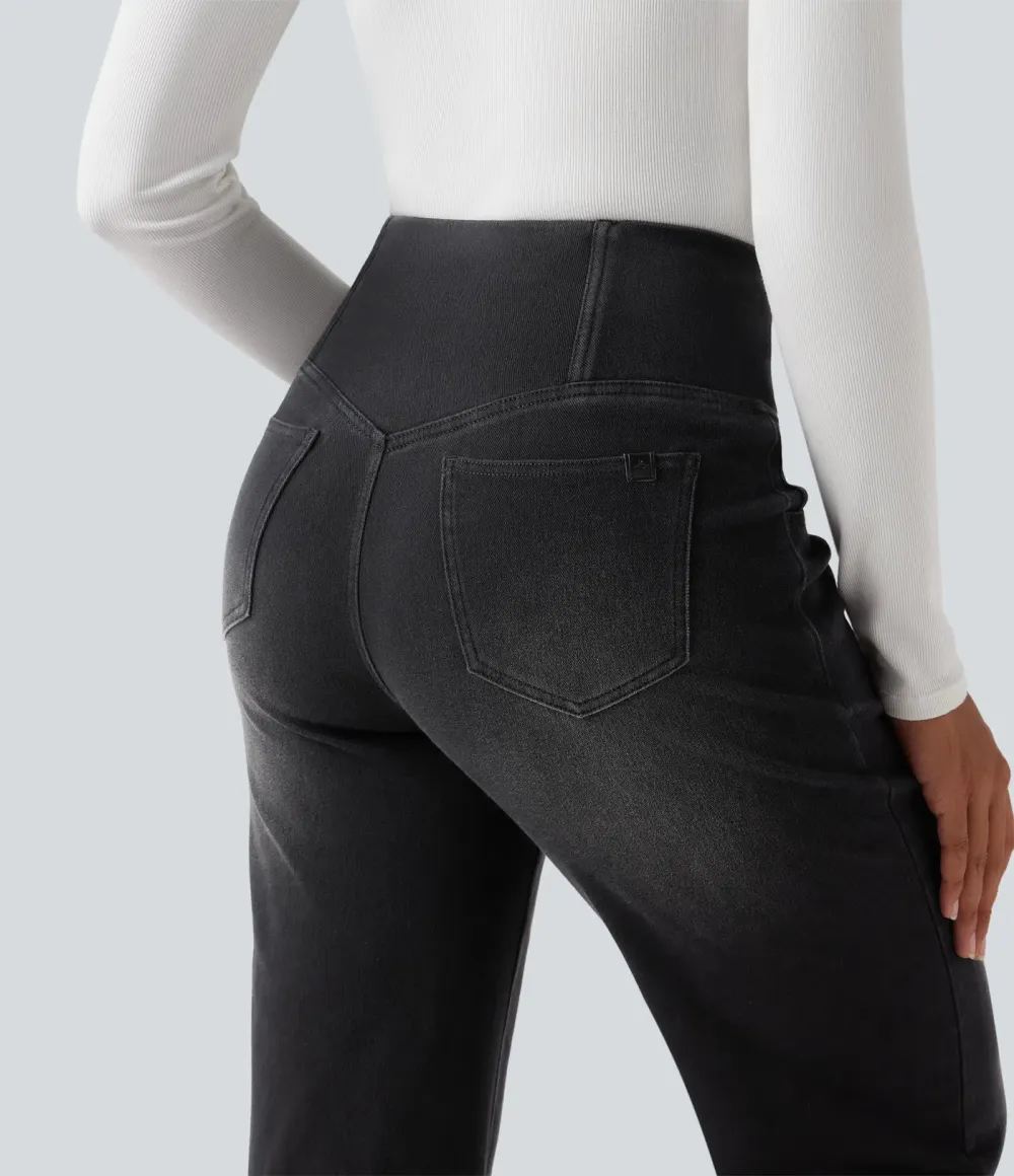 High-waisted, relaxed, crossover straight-leg jeans with  pockets