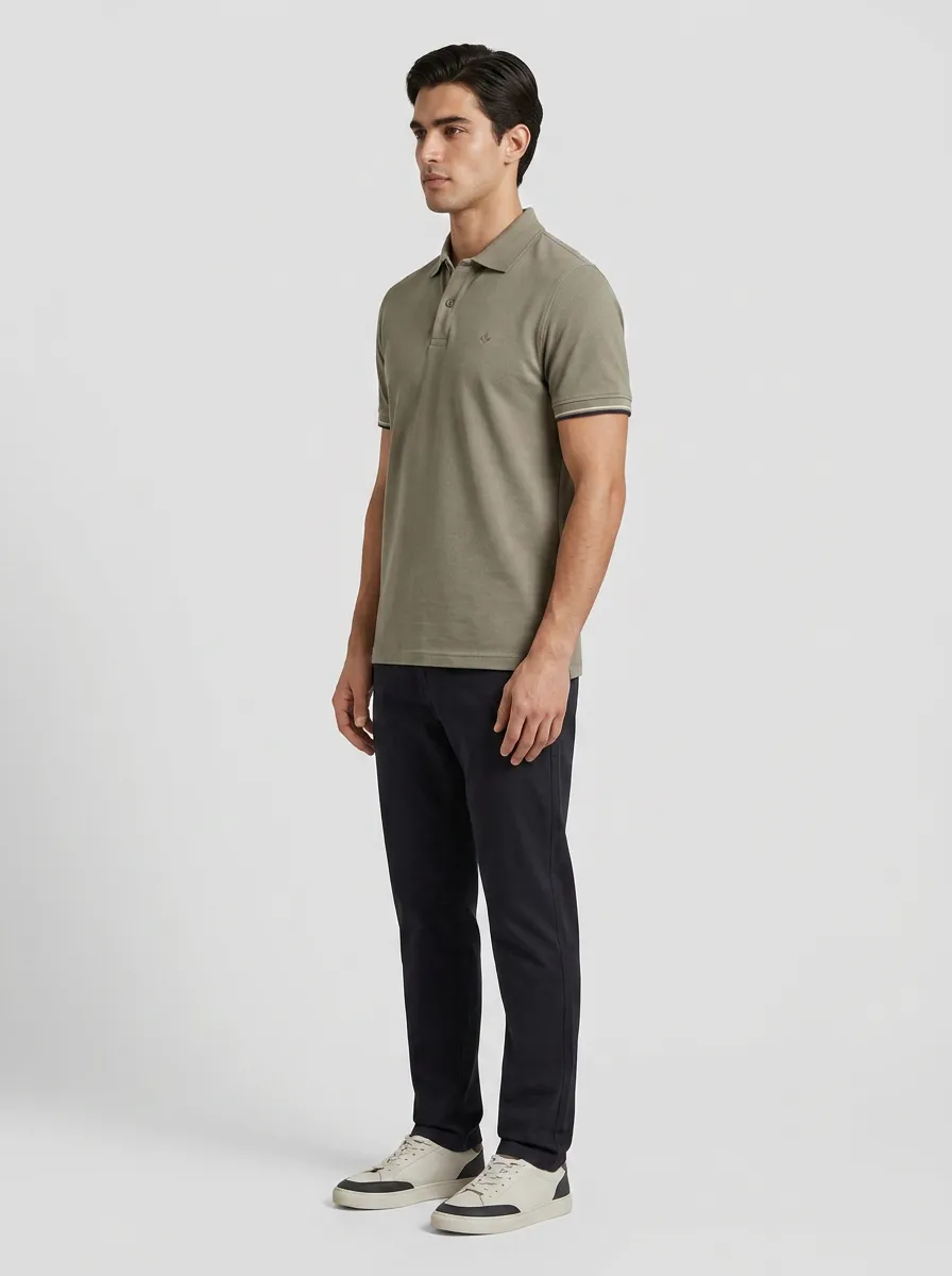 Refined Leaf-Detail Men's Polo Shirt