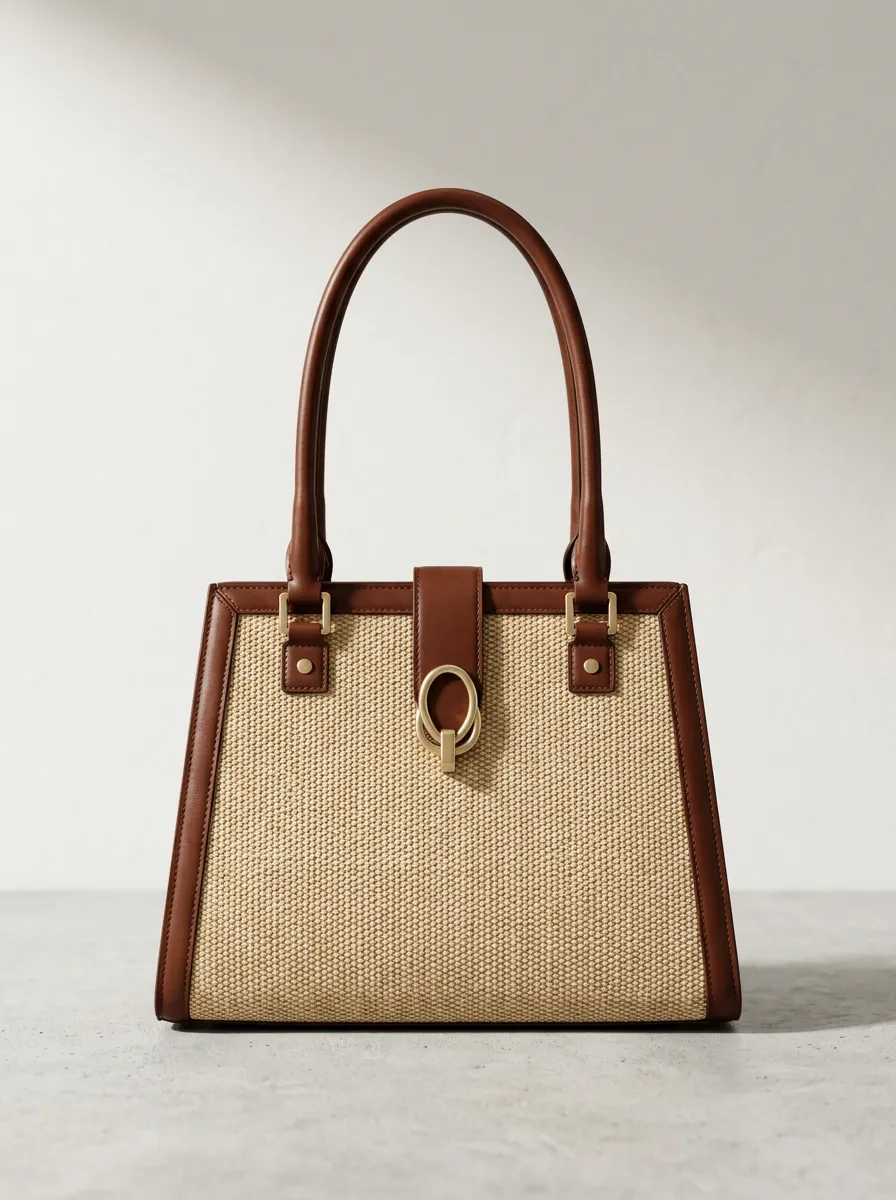 Straw-Style Top-Handle Textured Women's Tote Bag