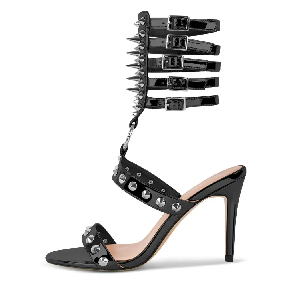 Round Toe Rivet Multi Buckle Strap Sandals