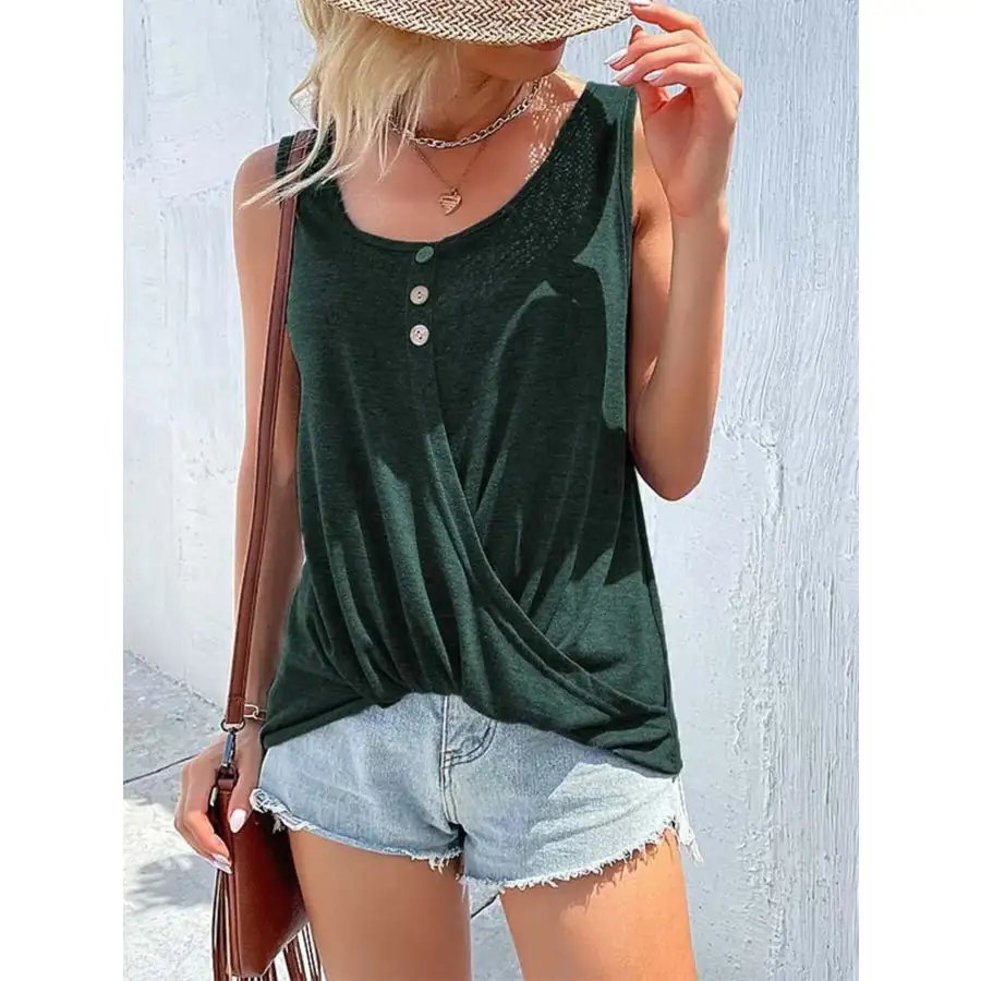 Full Size Twisted Hem Button Detail Tank