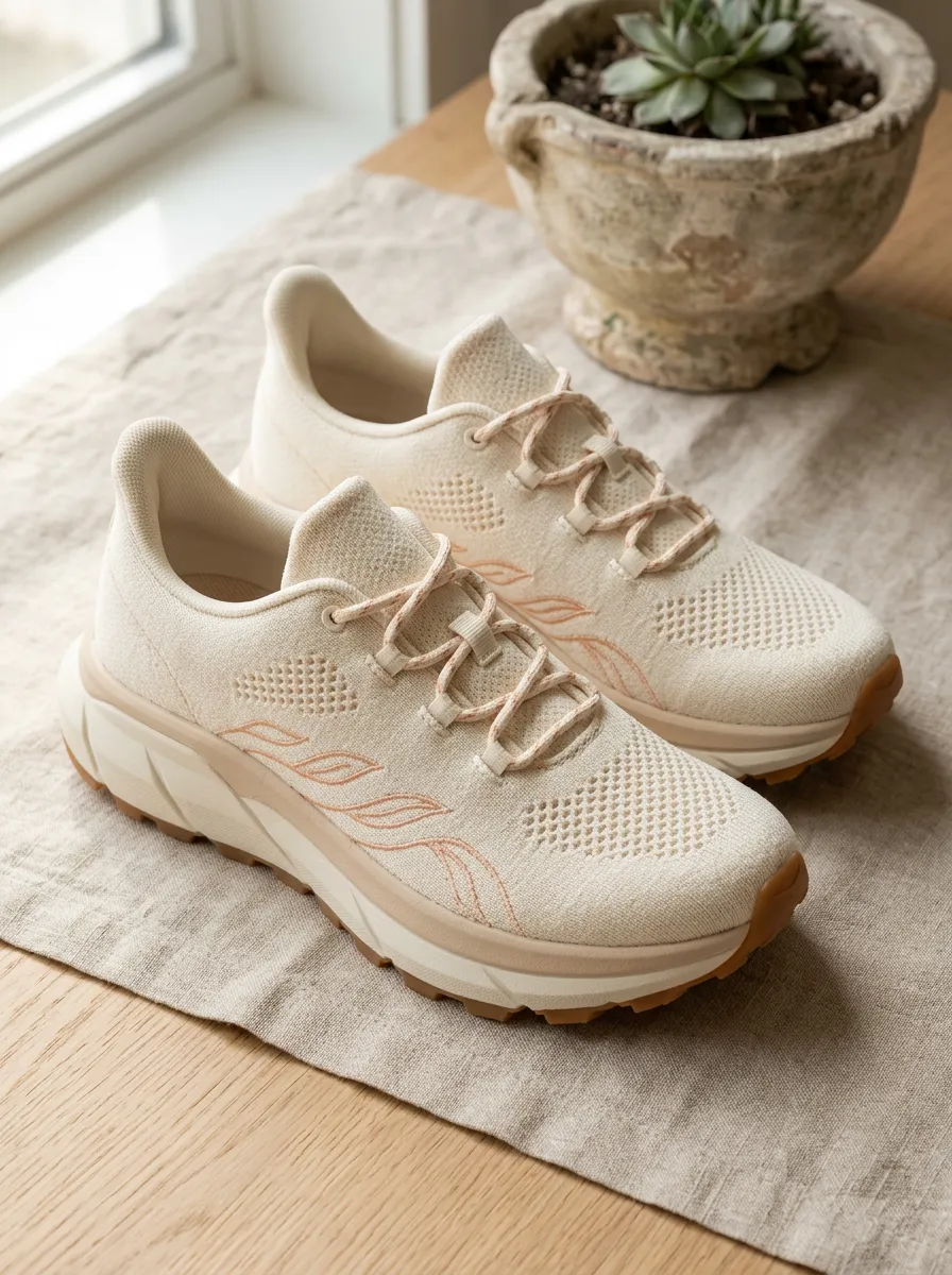 Women's Beige Leaf Pattern Printed Sneakers
