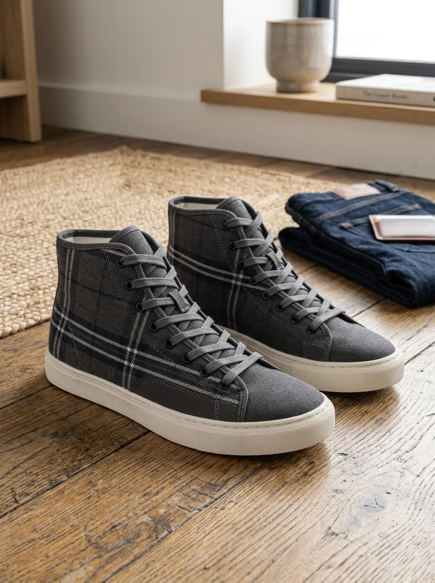 Men's Refined Classic Plaid Pattern Patterned High Top Canvas Shoes
