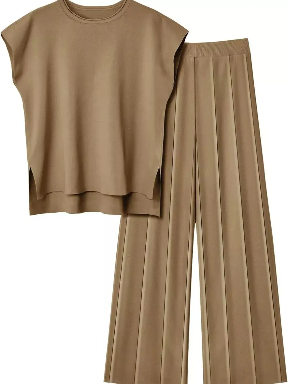 Casual Solid Cap Sleeve Top and Pants Knit Set