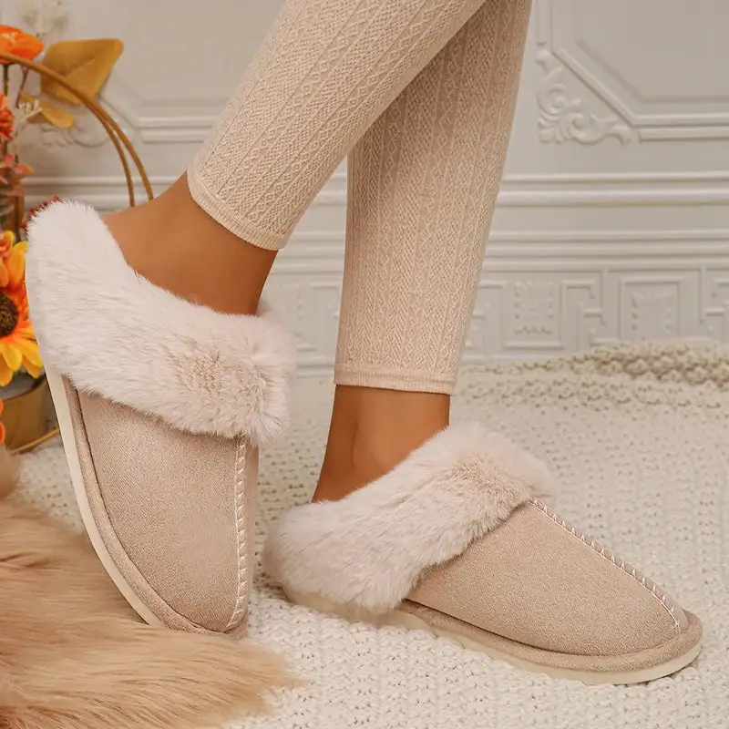 Faux-Suede Suede Plush-Lined Indoor Slippers