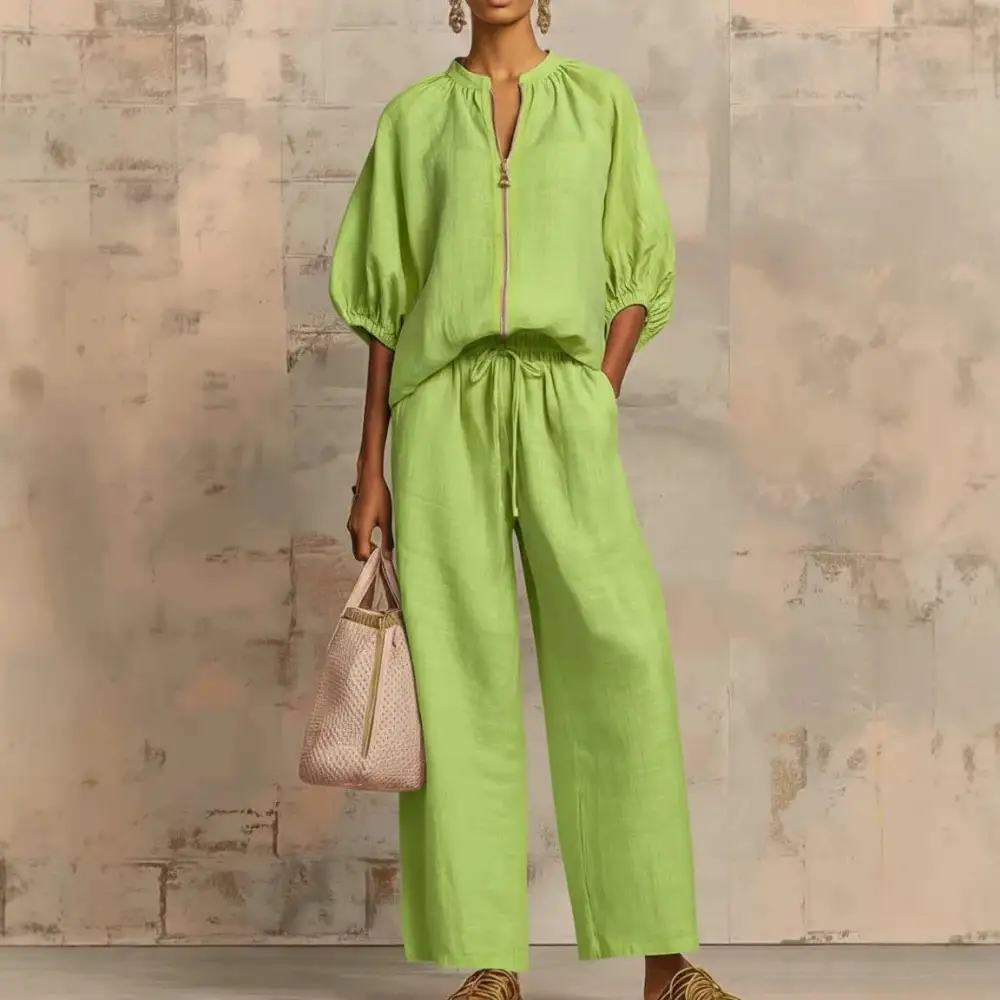 Wide-Leg Denim Stretch Women's Matching Set