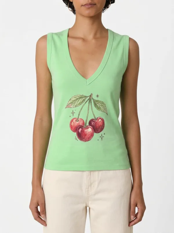 Women's Fruit Lover Cherry Sketch Printed Tank Top